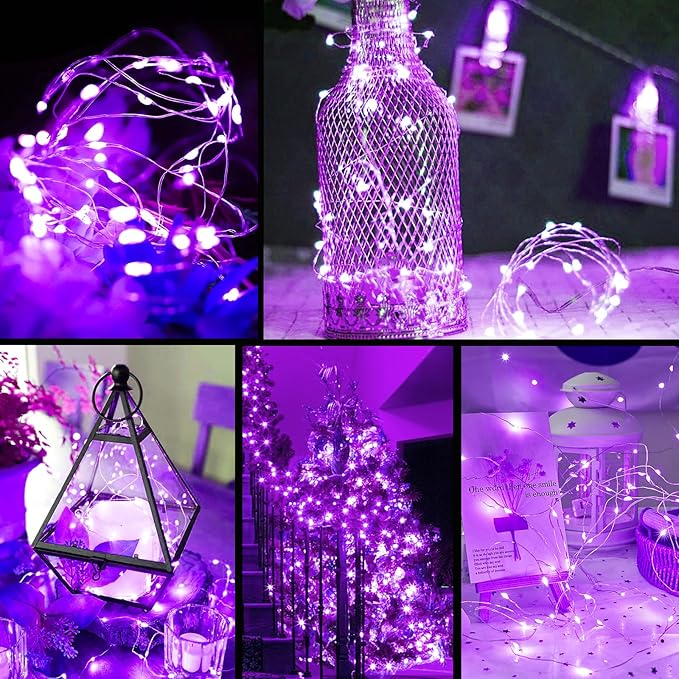 ZGWJ Fairy Lights Battery Operated, 12 Pack Twinkle String Lights 20 LED 7FT 3 Lighting Modes Waterproof for Bedroom, Halloween, Christmas, Party Indoor and Outdoor Decoration Purple