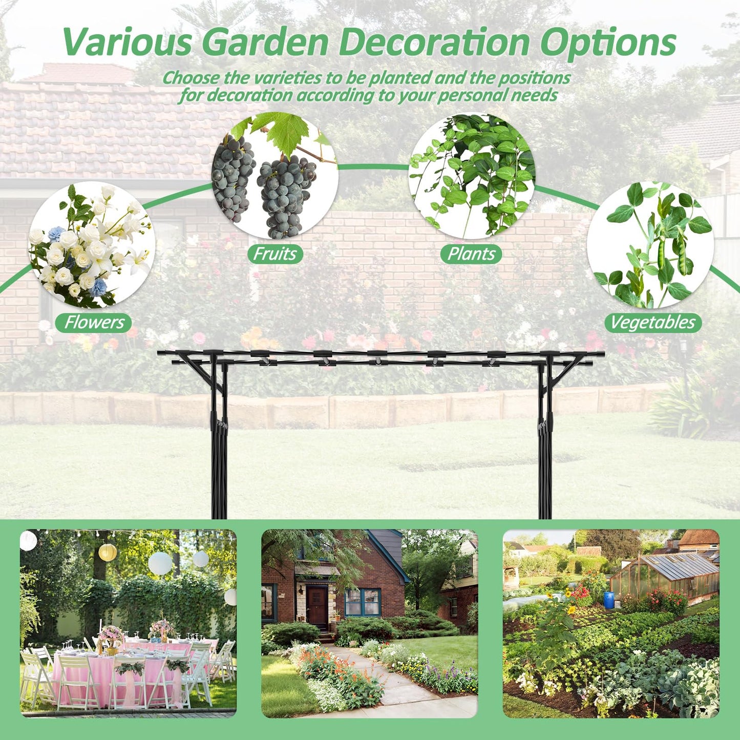 Garden Arch Trellis - 79" L x 86" H Supersize Flattop Garden Arch - Garden Trellis for Lawn, Party, Ceremony Wedding Decoration (Pipe Diameter - 20MM)