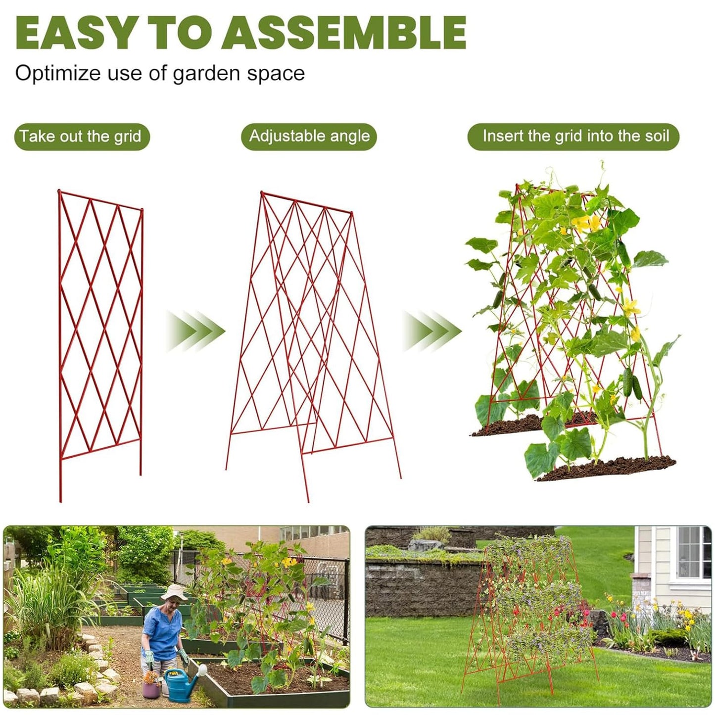 UrGROWA Cucumber Trellis 2 Pack, Foldable A-Frame Garden Trellis for Raised Bed Garden Grow Support with Plant Support Clips, Twist Ties, Plastic Ties, for Cucumber,Tomato, Climbing Plants and Flowers