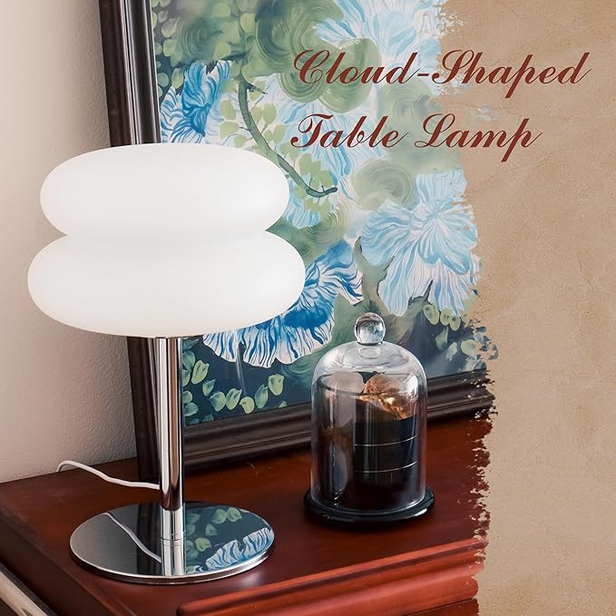 White Mushroom Lamp, Mid Century Modern Lamp for Nightstand, Dimmable Retro Egg Tart Bedside Lamps, Home Decor Ambient Lighting Aesthetic Cute Lamps for Bedroom Living Room (NOT Glass)