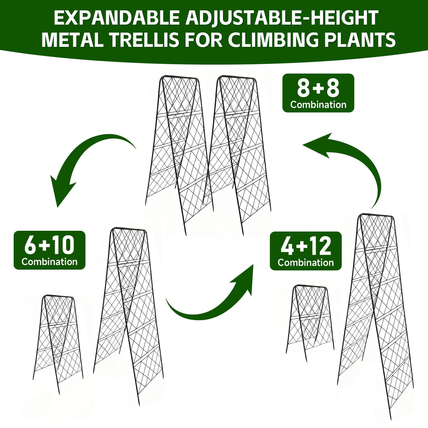 50"x17" Heavy Duty Metal Garden Trellis - Rust-Proof A-Frame Cucumber Trellis with High-Density Rhombus SteelGrats for Climbing Plants, Tomatoes & Raised Beds, Outdoor Use (1 Pack)