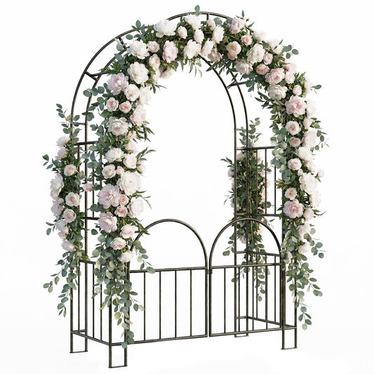 Jasdego 7ft Garden Arbor - Metal Garden Arch Trellis for Climbing Plants, Wide Sturdy Trellis Outdoor, Garden Arbor with Gate, Ideal for Weddings, Halloween, Christmas & Outdoor Decorations