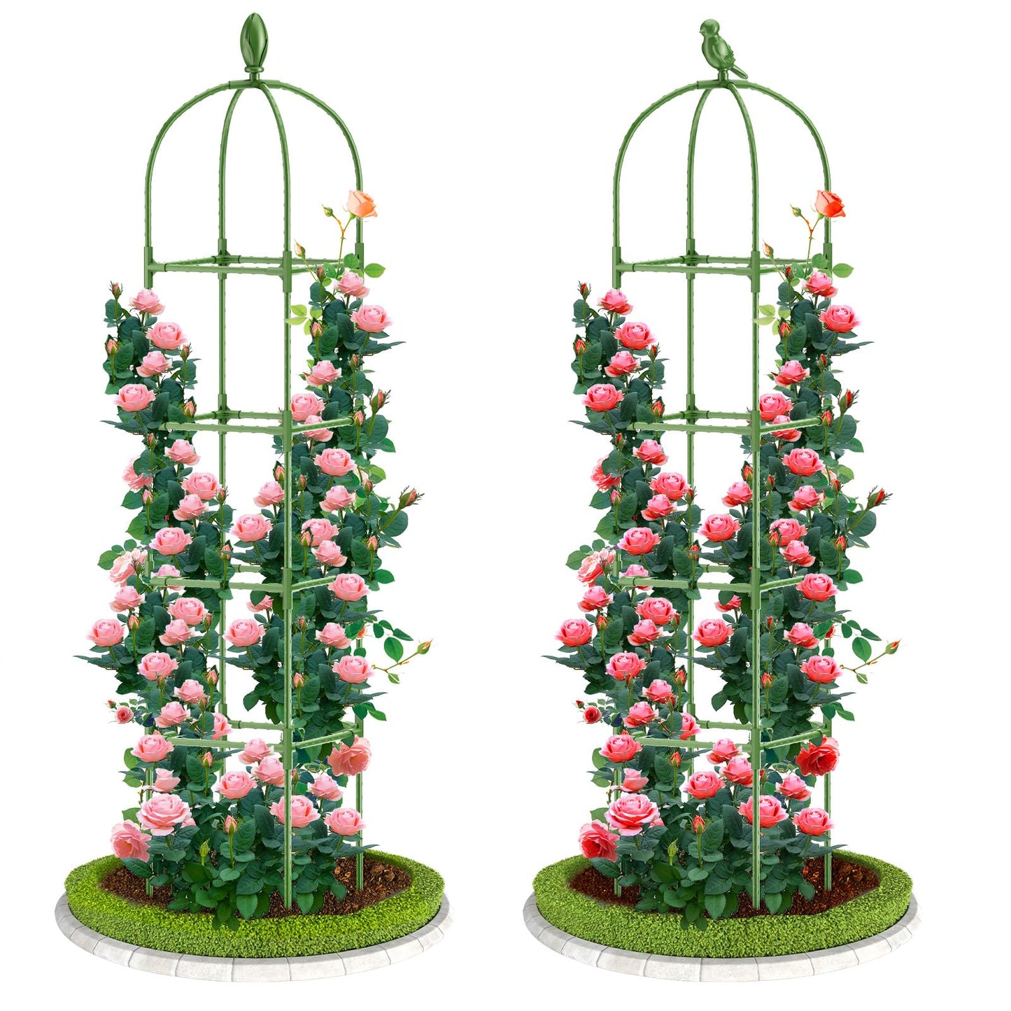 2 Pack Garden Obelisk Trellis, 70IN Tall Plant Support for Climbing Vine, Metal Covered Plastic Rustproof Heavy Duty Rose Trellis Indoor Outdoor (Green, 70 * 11.8 * 11.8IN（H*W*L）)