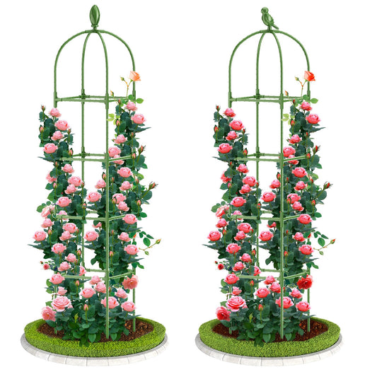 2 Pack Garden Obelisk Trellis, 70IN Tall Plant Support for Climbing Vine, Metal Covered Plastic Rustproof Heavy Duty Rose Trellis Indoor Outdoor (Green, 70 * 11.8 * 11.8IN（H*W*L）)