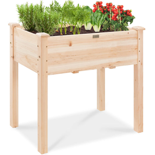 Best Choice Products 34x18x30in Raised Garden Bed, Elevated Wood Planter Box Stand for Kids, Backyard, Patio, Balcony w/Bed Liner, 150lb Capacity - Natural