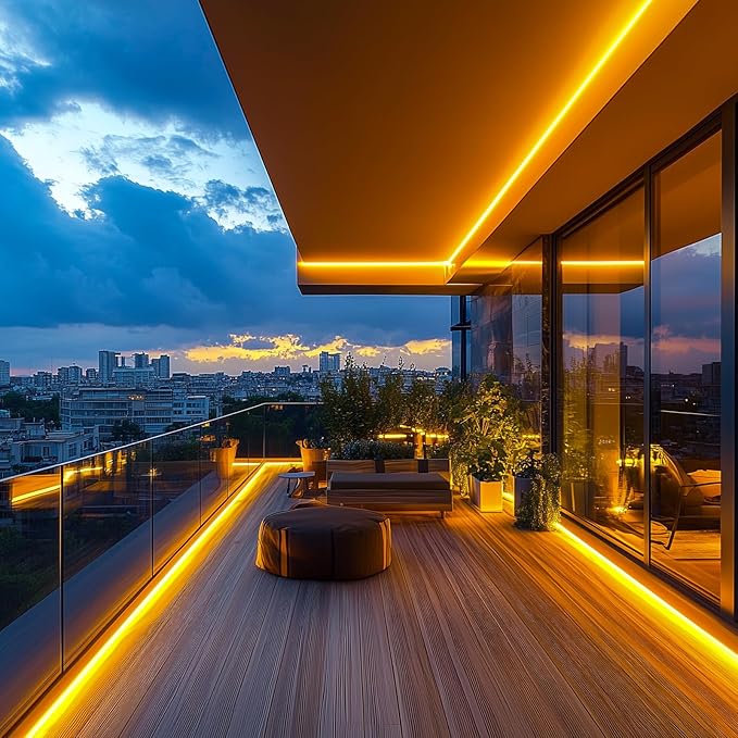 GZBtech Flexible LED Neon Rope Lights 33FT,AC 110-120V Waterproof Strip Light, 120 LEDs/M Cuttable Connectable Neon Lighting for Indoor Outdoor Home Decor/Commercial Building Use-Amber 10M, ETL Listed