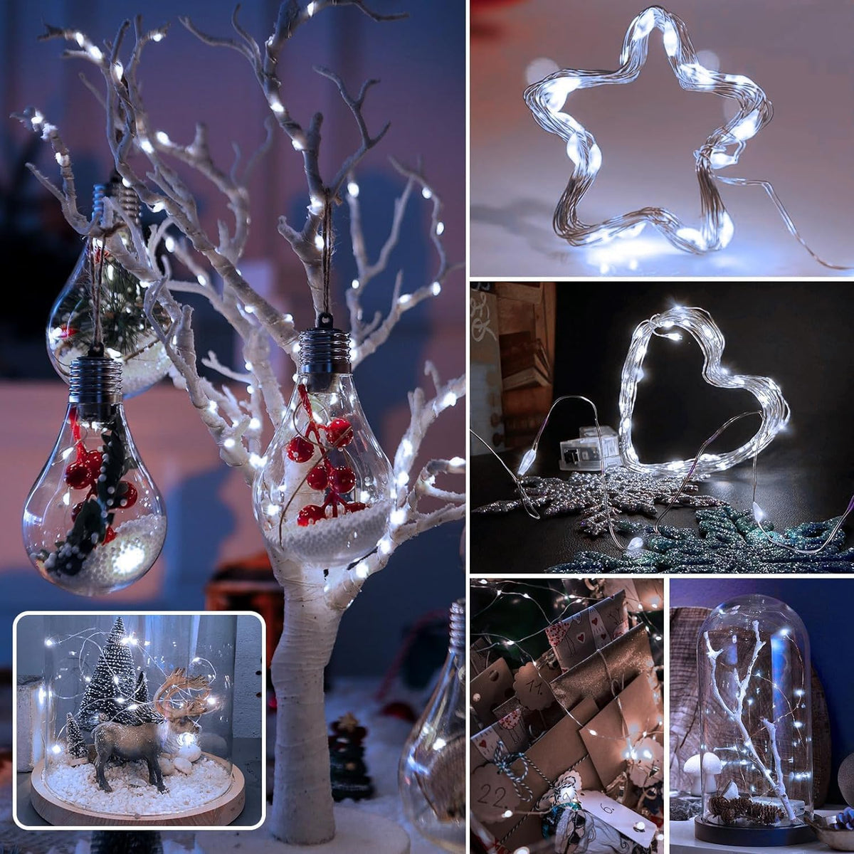 Skiennix 20 Pack Fairy Lights - Battery Operated 7ft Mini String Lights | Twinkle Silver Wire for Weddings & Christmas Decor