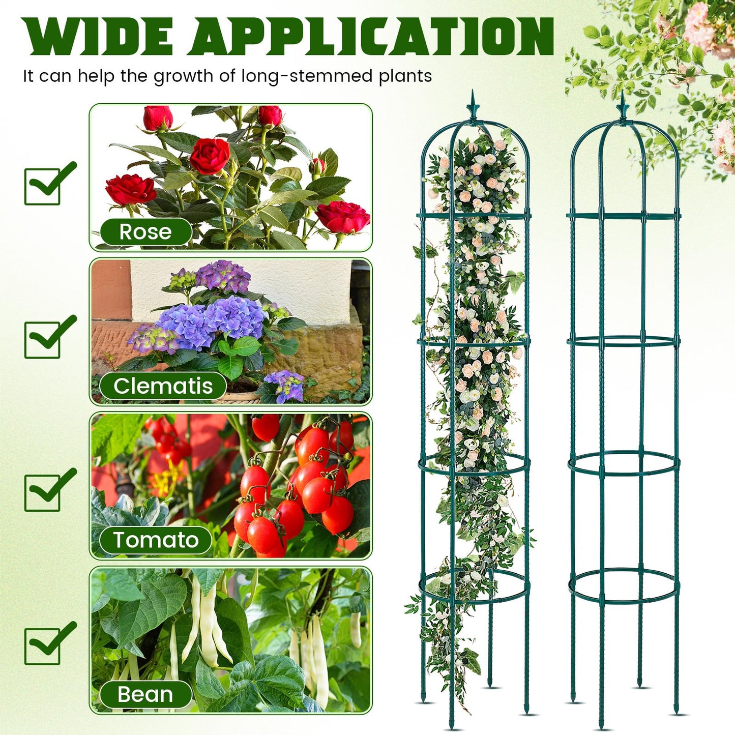 Tandefio 4 Pack 6 ft Garden Obelisk Trellis for Climbing Plants Outdoor Rustproof Rose Trellis Metal Plant Trellis Support Tower Obelisk Garden Trellis for Clematis Vine Jasmine Support Outdoor Indoor