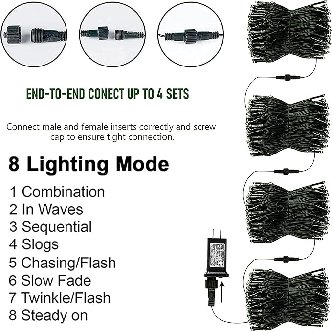 TW SHINE Christmas Lights, 200 LED 66FT Outdoor Christmas Lights Plug in with 8 Modes, Waterproof Light Outdoor, Indoor Xmas Decorations for Party Yard House Decor, Blue