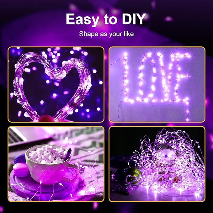 ZGWJ LED Fairy Lights Battery Operated, 8 Pack Purple Twinkle String Lights 20 LED 7ft 3 Lighting Modes Waterproof for Bedroom Decor, Halloween, Christmas, Party Indoor and Outdoor Decoration