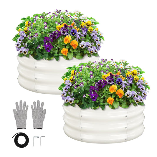 GreatBuddy 2x2x1 ft Round Galvanized Raised Garden Bed, Easy-Assembly Raised Bed with Anti-Cut Gloves & Tools, Rust-Proof Garden Bed for Outdoor, Vegetables, Herbs, Small Trees, White