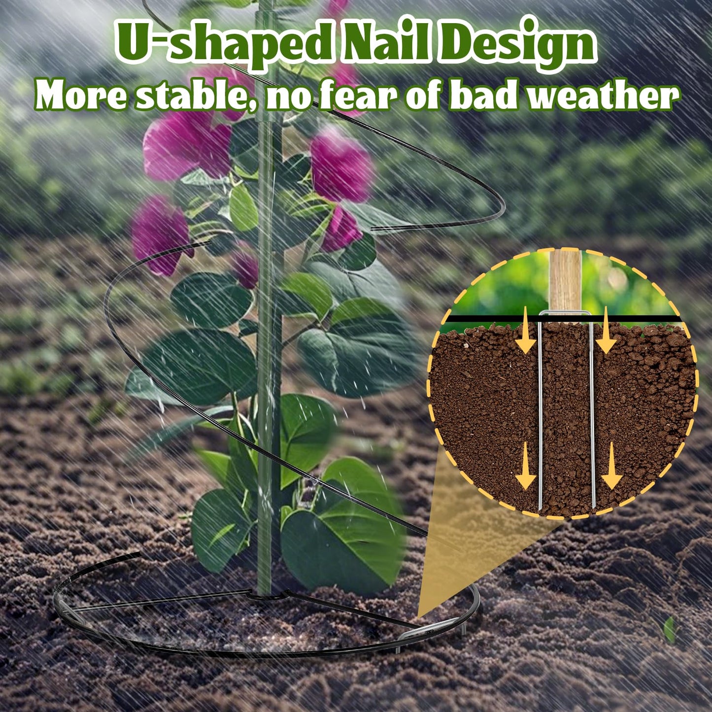 Pea Trellis Green Bean Trellis for Garden - 2 Pack Sugar Snap Tower Stretchable to 50in with Poles, Metal Climbing Plant Growing Cage Support for Cucumber Vine Vegetable Indoor Outdoor