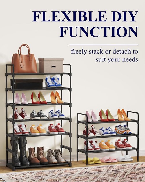 Kitsure Shoe Rack - Sturdy Space-Saving Storage for Entryway | 27.6" Wide, Black