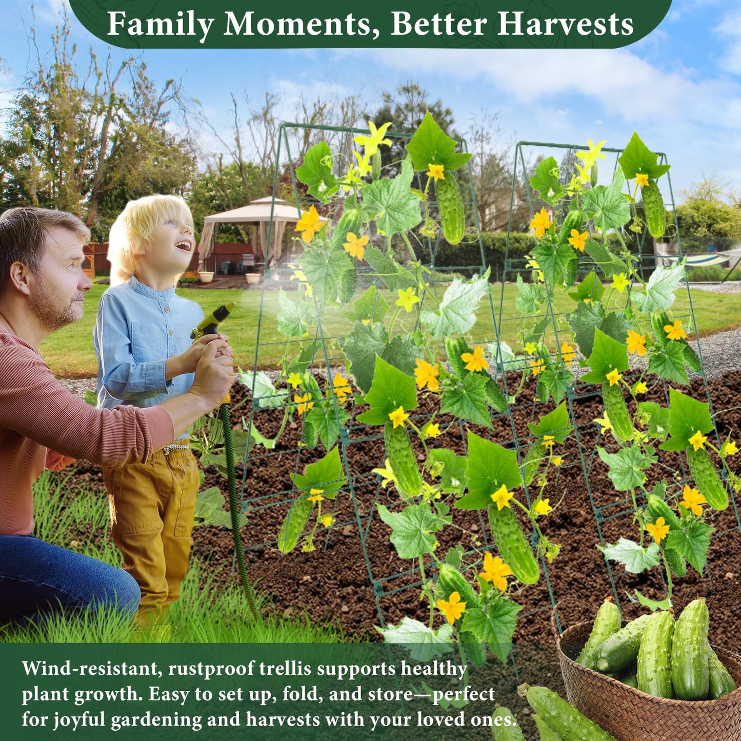 Cucumber Trellis for Raised Garden Bed, Easy-to-Assemble Sturdy Metal Garden Trellis for Climbing Plants – Outdoor Plant Support for Cucumbers, Beans, Zucchini, Tomatoes, Pumpkins & More!