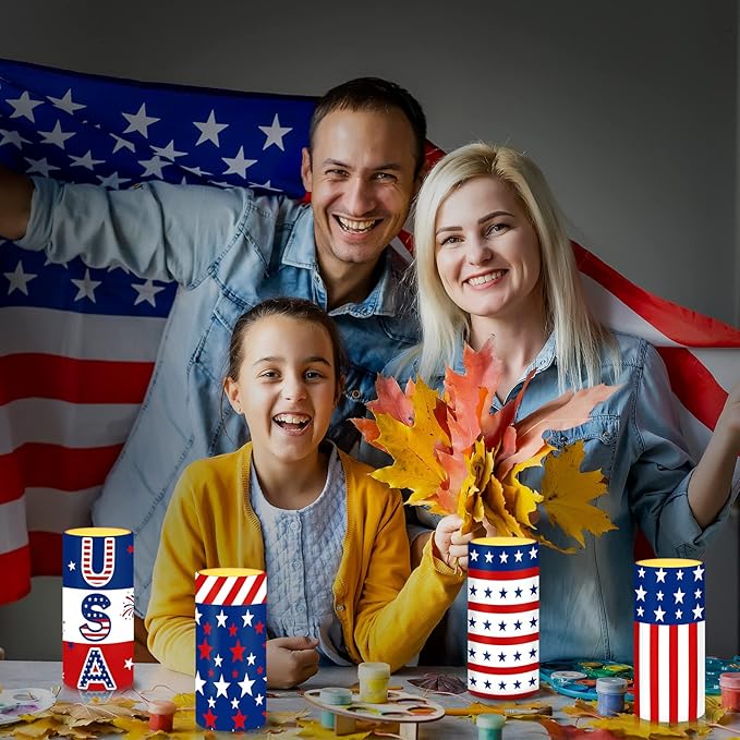 Tiamon American Flag LED Candles 4th of July Flameless Independence Day Battery Operated USA Stars Patriotic Candles with 18-Key Remote Timer Set for Holiday Festival Table Decorations