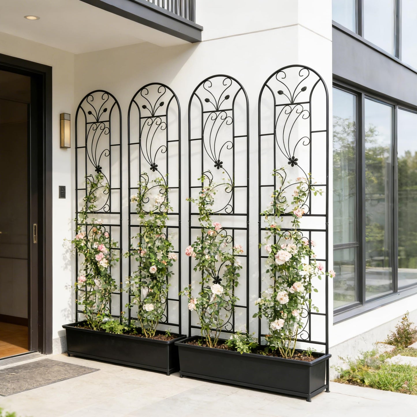 4 Pack Metal Garden Trellis 86.7"x19.7" – Rustproof Trellis for Climbing Plants Outdoor, Peacock Style Flower Support for Roses Ivy Vines, Black