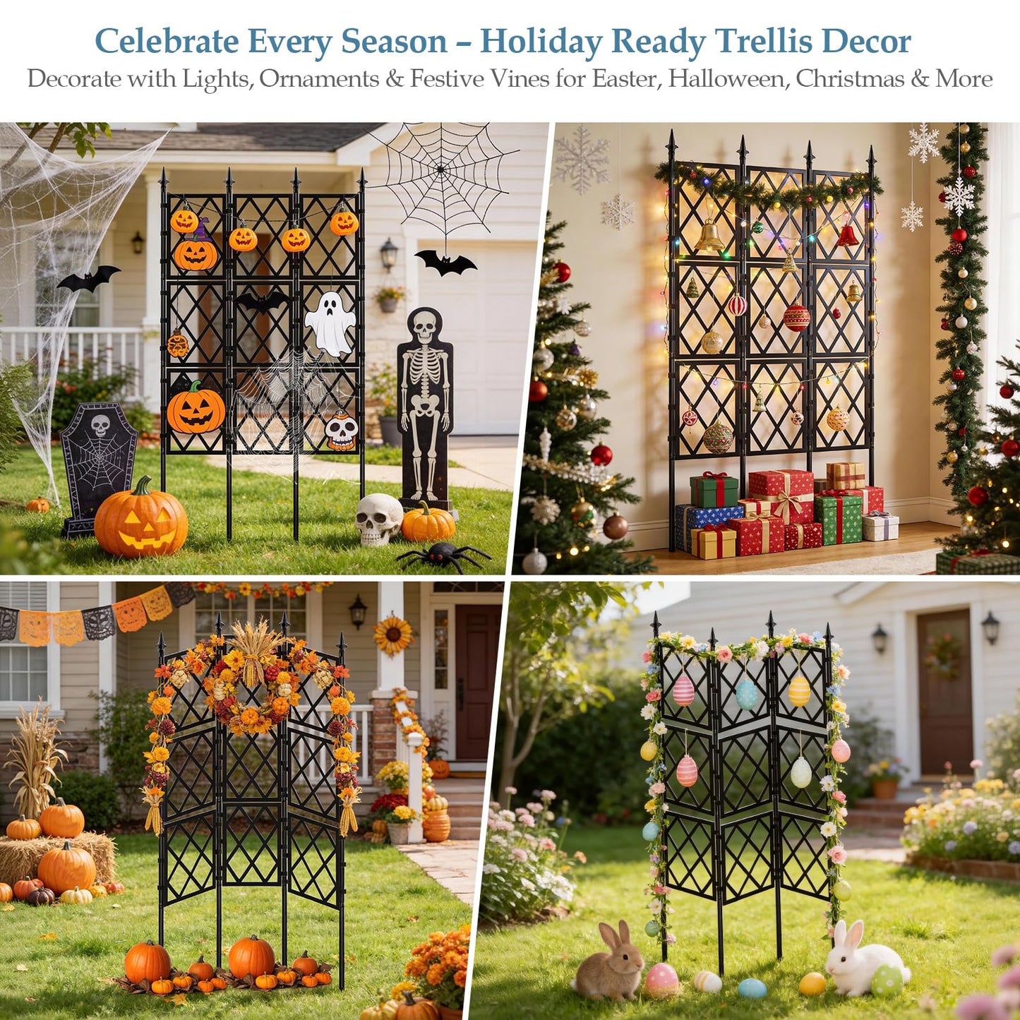 DEVISEFUN 5.25FT Metal Garden Trellis for Climbing Plants Outdoor and Indoor, Black Iron Pipe Support Fence Climbing Plant Frame Wall Trellis with Garden Twist Tie for Ivy Vines Vegetable Flower