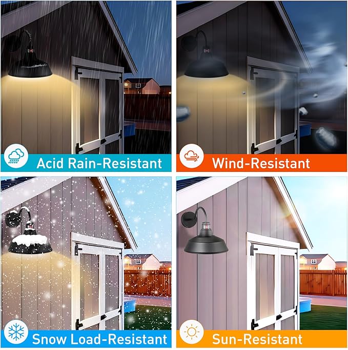12.4'' Motion Sensor Outdoor Barn Lights, Dusk to Dawn Outdoor Lighting Wall Mount, Farmhouse Outdoor Wall Sconce Dome Gooseneck Barn Light for Porch Garage Patio, Waterproof Rustproof, 1-Pack