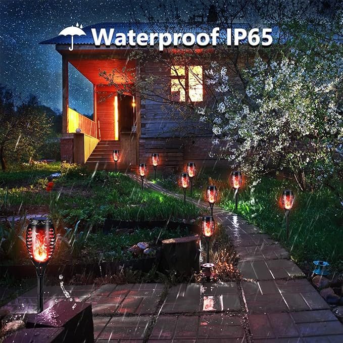 Solar Flashlight Light with Flickering Flame, Multi-Piece Outdoor Solar Lights, Outdoor Waterproof Solar Garden Lights for Decorative Paths, Patio and Deck Outdoor Lighting（Red (8)