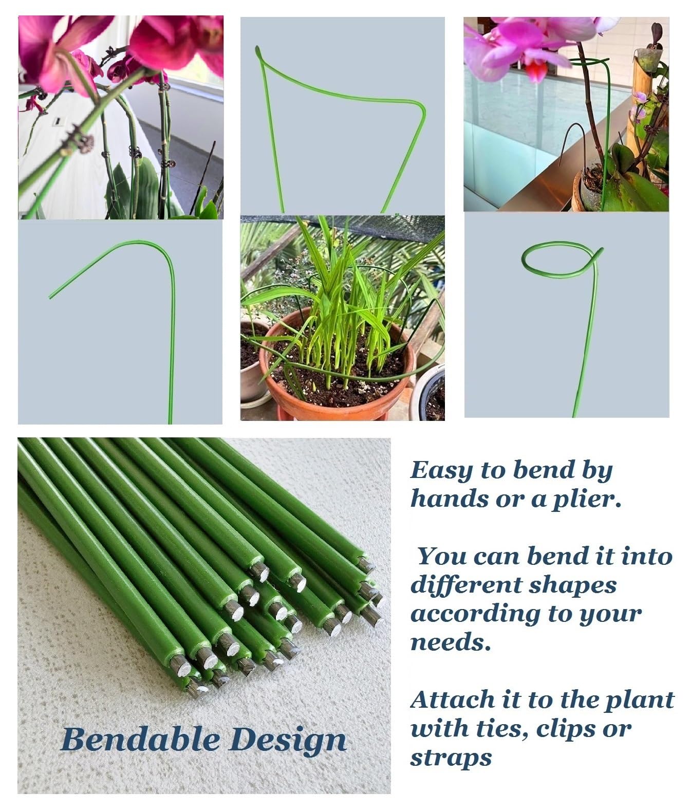 24 Inch Orchid Stakes Pack of 10, Plant Support Stake Bendable Plant Orchid Stick
