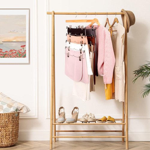 DOIOWN Skirt Hangers - Space-Saving Beechwood Design | 3-Pack Non-Slip Clips for Women’s Skirts