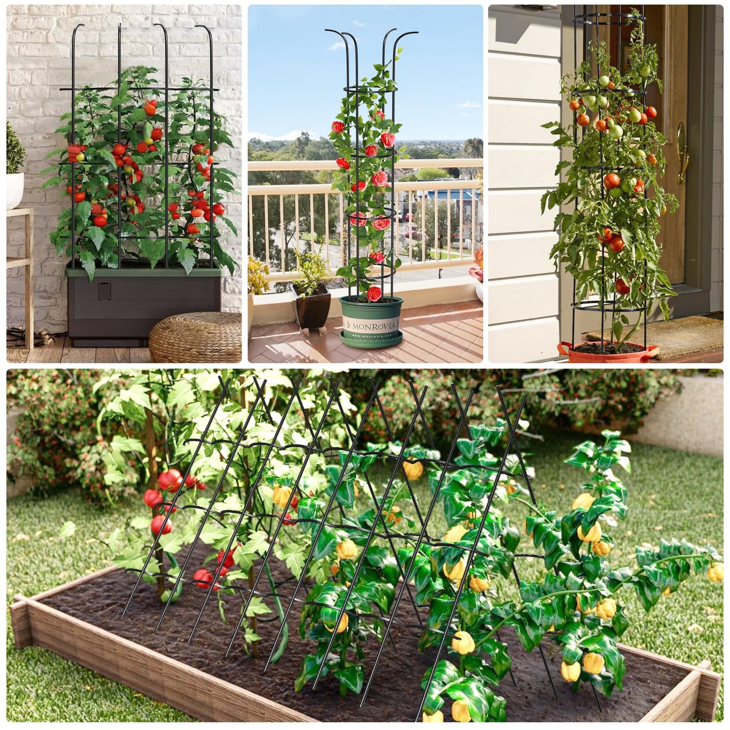 Tower Obelisk Garden Trellis for Climbing Plant，6.2FT/74.4" Rustproof Metal Potted Plant Climbing Support for Indoor Outdoor Flowers Vegetable Fruits Vines Support (2Pcs)