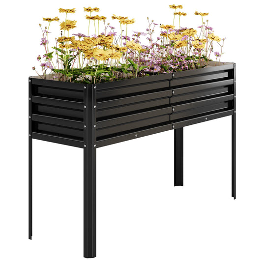 Garvee Galvanized Raised Garden Bed with Legs, 50×17×32 in Large Elevated Planter Box for Outdoor Plants, Sturdy Metal Raised Garden Beds for Vegetables, Flowers & Herbs, Backyard, Patio, Black