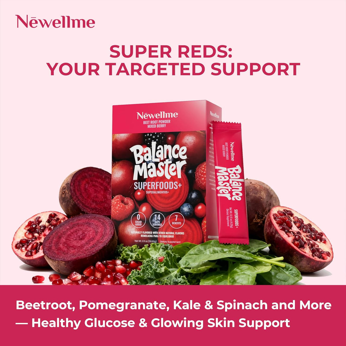 Newellme Balance Master Organic Raw Beet Root Powder - Superfood for Heart Health & Energy | 42 Sugar-Free Stick Packs