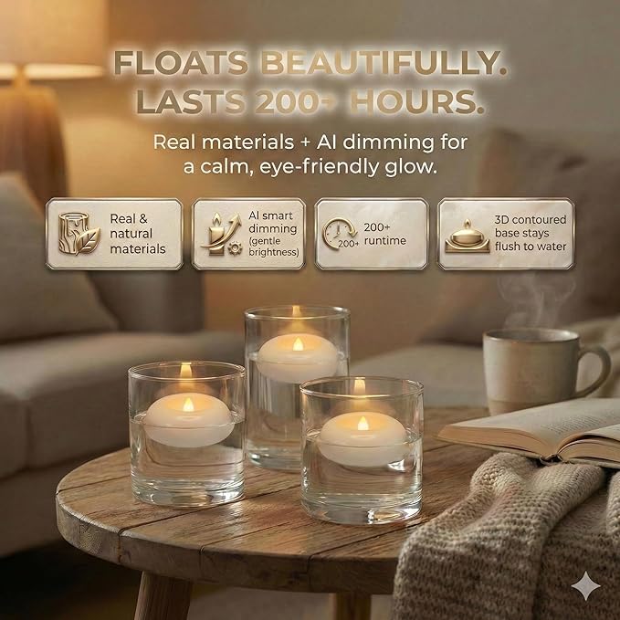 Aignis 24pcs Flameless Floating Candles Waterproof, 200Hr 3”LED Floating Tea Lights with Battery, Water-Activated Candles for Pool, Wedding Centerpieces, Bath & Spa, Easter Decoration (Elegant White)