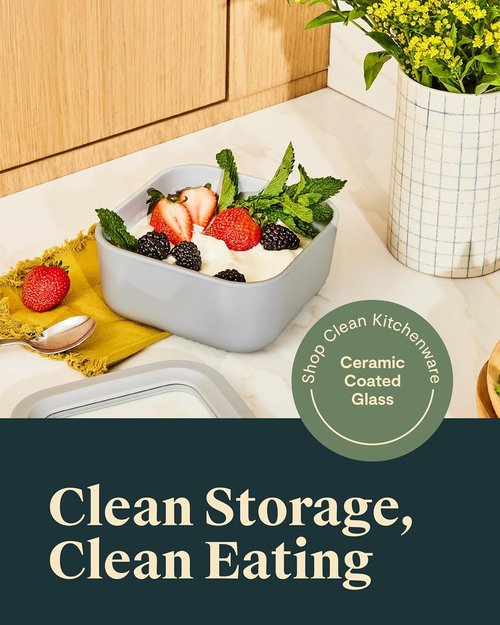 Caraway Glass Food Storage - 4.4 Cup Non-Toxic Glass Container | Dishwasher & Microwave Safe - Cream