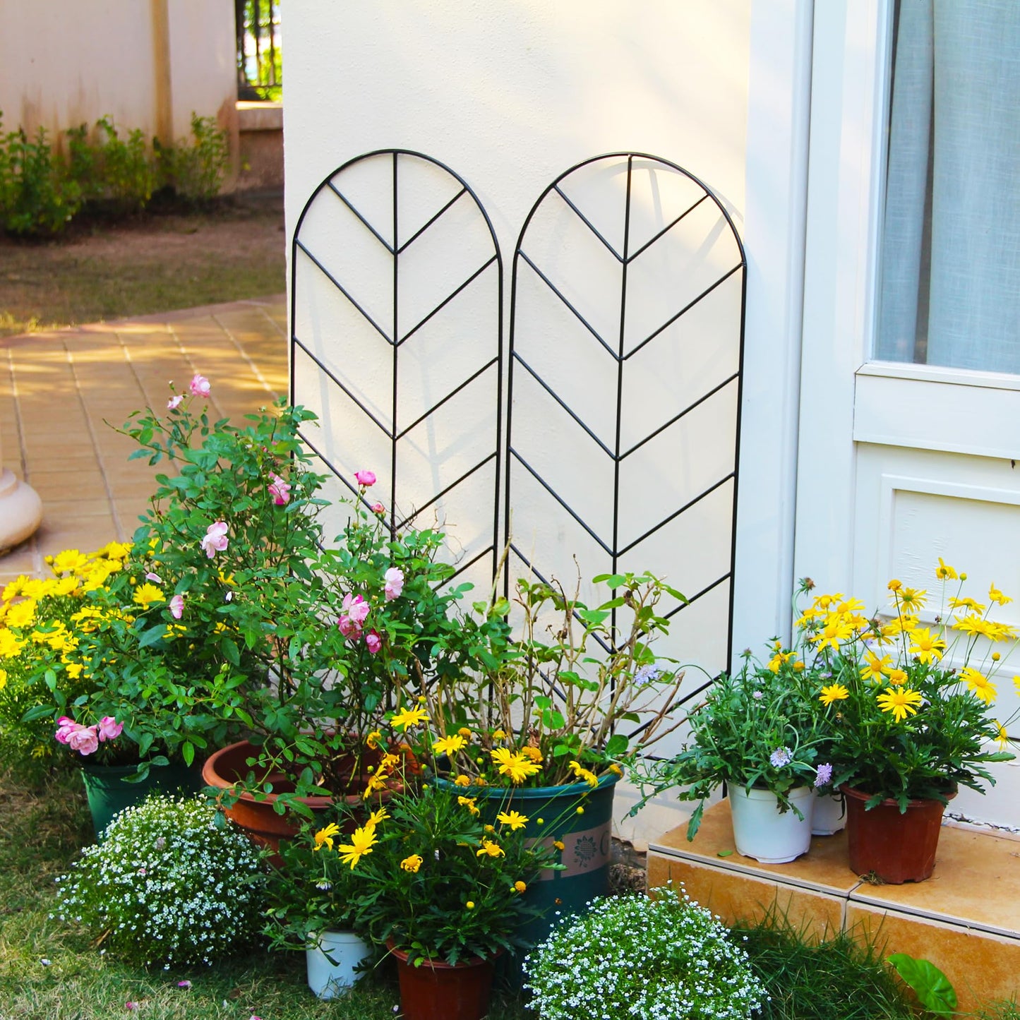 SCENDOR 2 Pack Black Metal Trellis for Climbing Plants - 45" H x 15.9" W Garden Trellis for Roses, Vegetables, Flowers, Lawn, Backyard