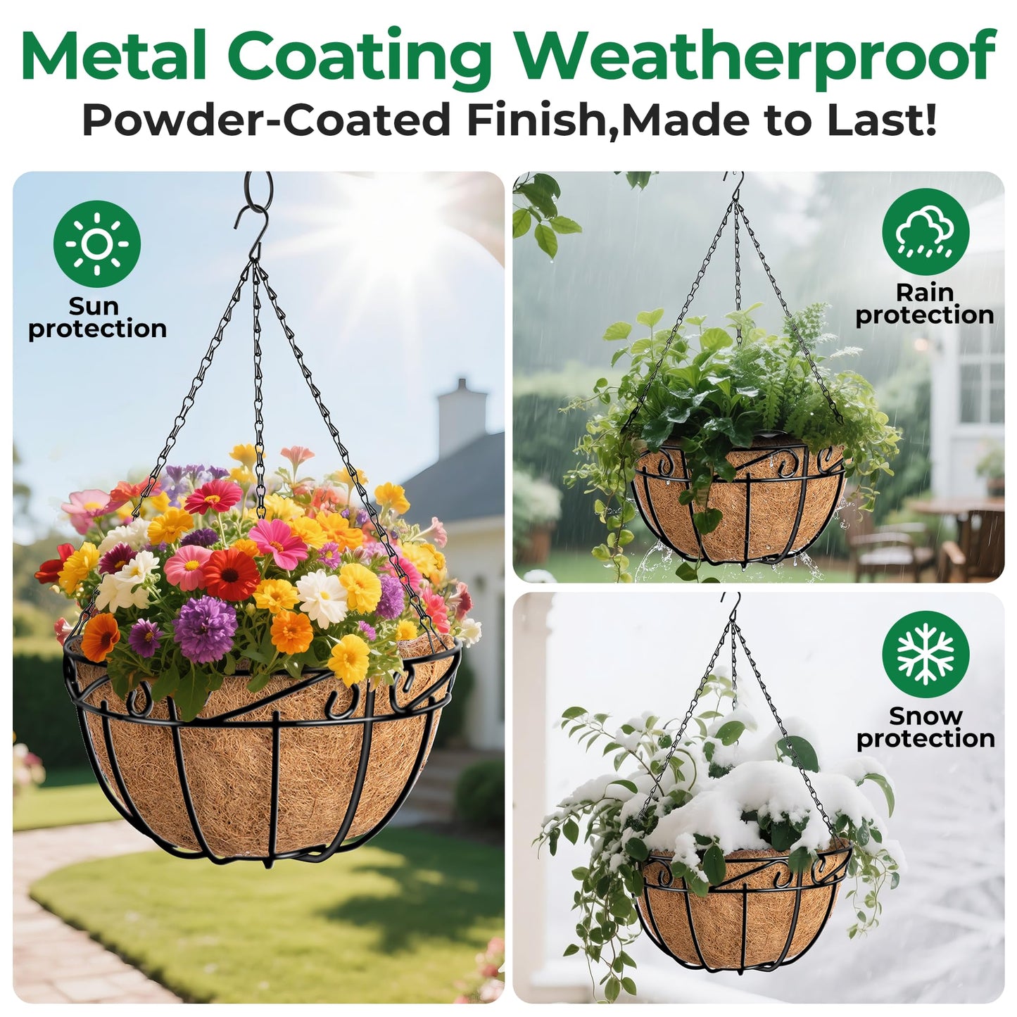 AMAGABELI GARDEN & HOME 4 Pack 12 Inch Metal Plant Hanging Baskets Planter Flower Pots Outdoor Indoor Wire Hanging Basket for Vegetable with Coco Fiber Liners for Garden Home Porch Decor