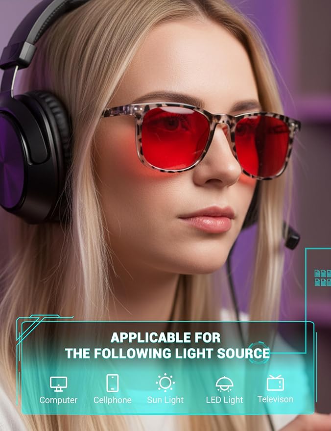 TIJN Sleep Glasses Blue Green Light Blocking Dual AR Coatings Amber Lens for Computer Gaming Screen Fatigue & UV Protection