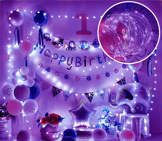 Purple Fairy Lights Battery Operated 7Ft 20 LED String Lights Starry for Bedroom Decor Diwali Halloween Christmas Lights Tree Wedding Party Decoration-2Pack