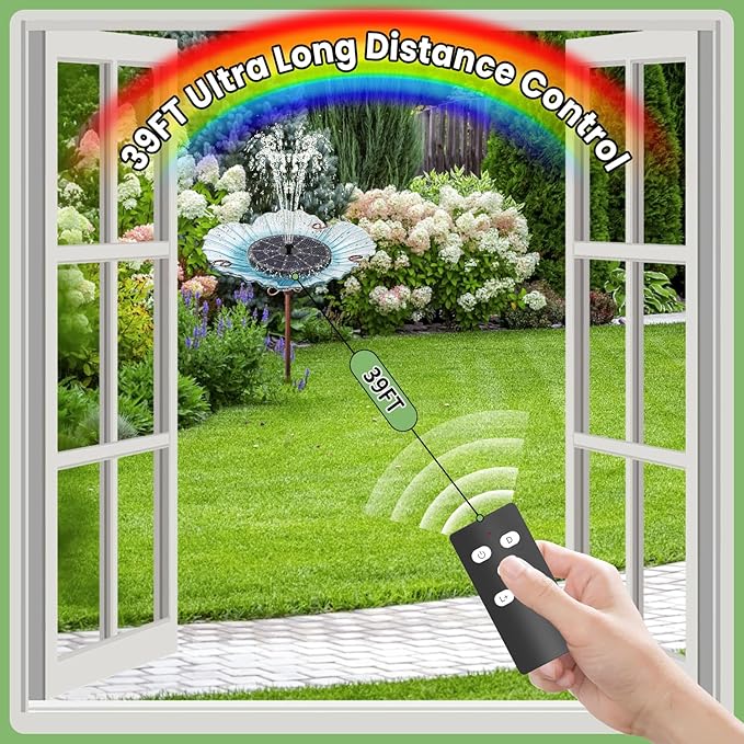 Yzert Remote Solar Fountain Adjust Spray Height with Fantastic Colorful Lights, 2026 6W Solar Bird Bath with 4000 mAh Battery, Solar Water Fountain Pump for Outdoor, Garden Decor, Pond, Pool (54LEDs)