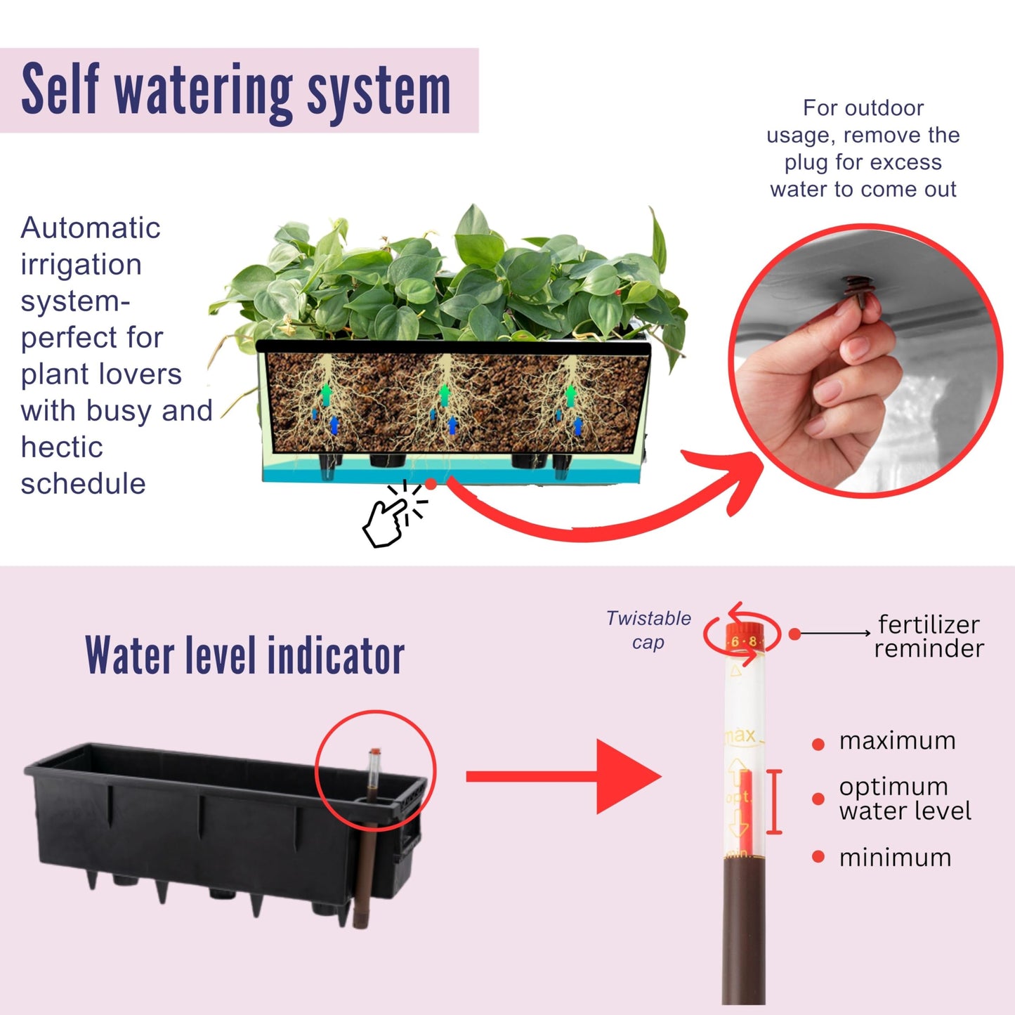 LaLaGreen Deck Railing Planter Box (20 Inch, 4 Pack) Black Rectangular Window Flower Boxes with Bracket, Self Watering System Hanging Planter Box for Outdoor Plant Container Herb Rail Fence Balcony