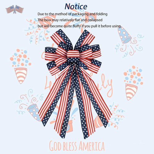 Large Patriotic Bow Wreath by [Brand Name] - 4th of July Decor with American Flag Design | Red & Blue Stars, 11.4x20.8''