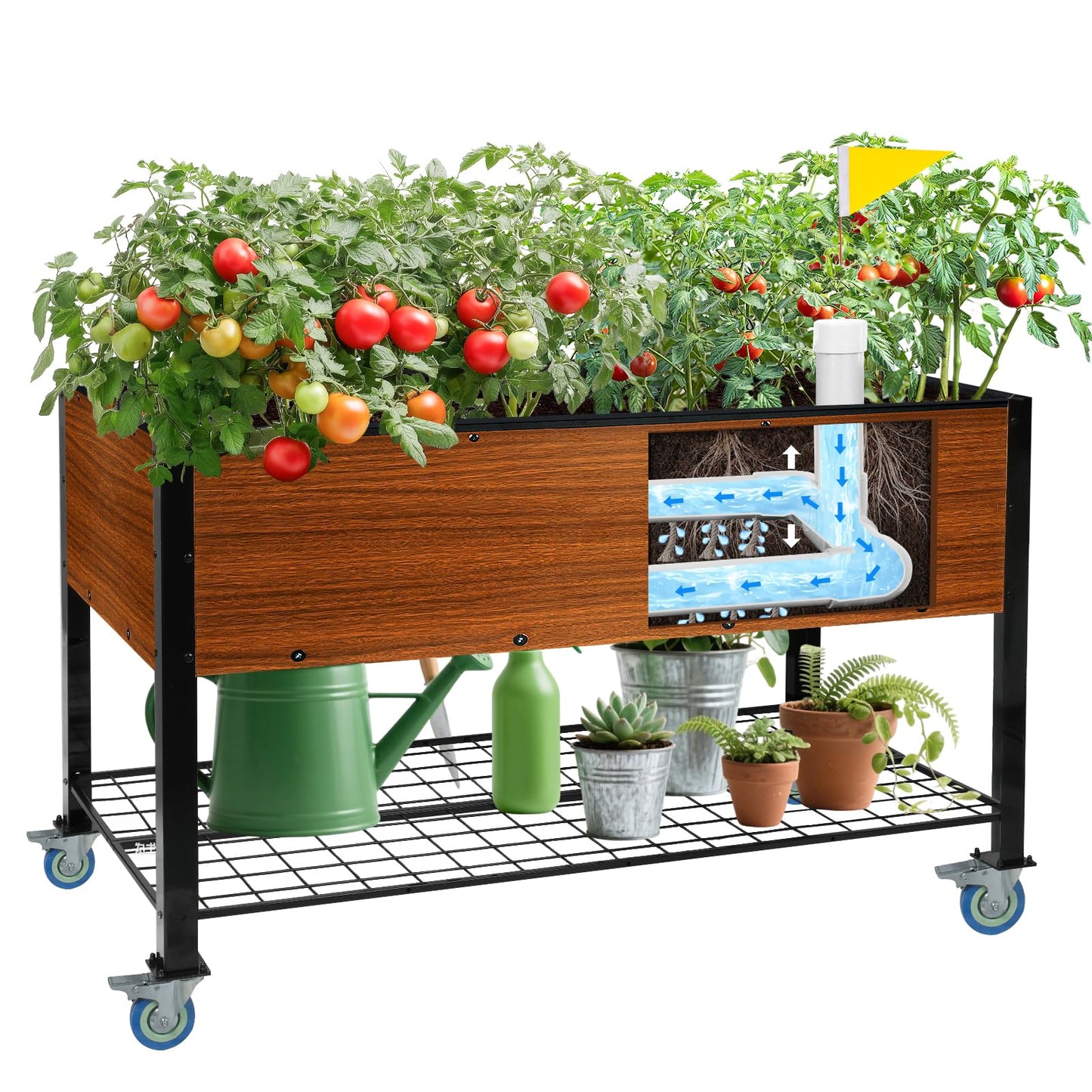 The Home Cult Raised Garden Bed with Legs and Wheels, Self-Watering Planter Box, 48x24x30 in Elevated Raised Bed with Drainage Hole, Built to Withstand Sun, Rain, and Wind for Up to 2 Years