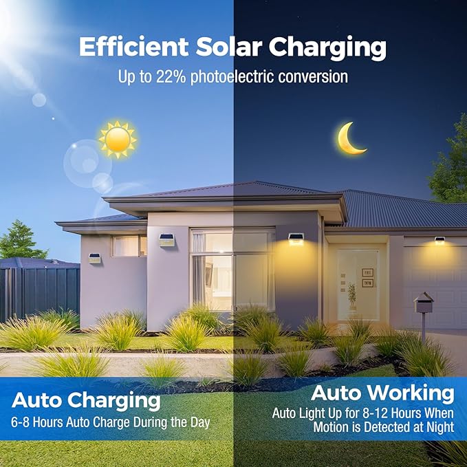 Peasur Solar Lights Outdoor Motion Sensor Waterproof, 1Pack 140LED White Solar Powered Fence Lights, 3 Modes Security Wall Lights for Garden Yard Outside Warm