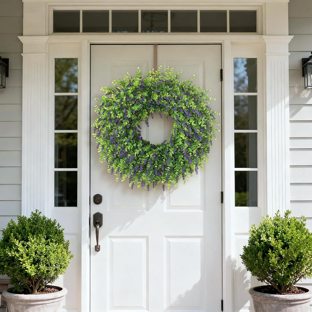 Skiennix 26" Artificial Lavender & Eucalyptus Wreath - UV Resistant Faux Greenery for Spring & Summer Decor