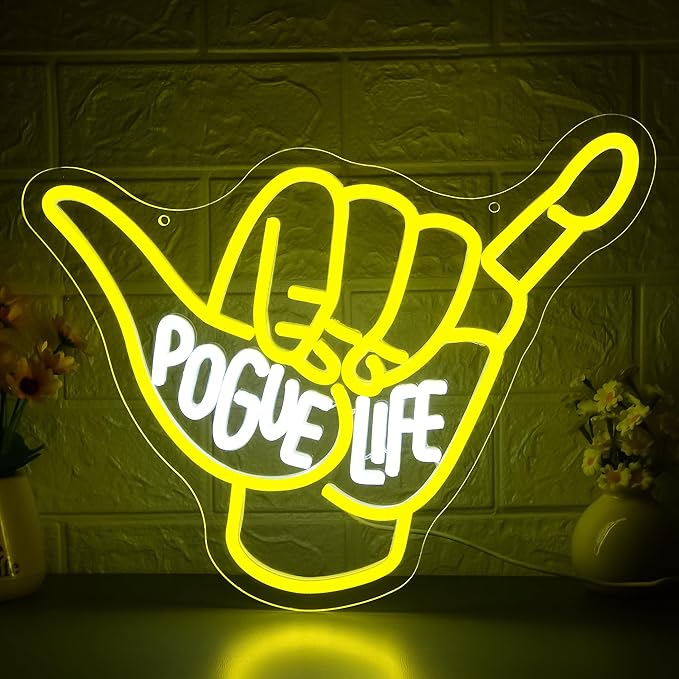 Pogue Life Neon Sign for Wall Decor Pogue Neon Light for Man Cave Dimmable Led Light Sign for Beach Bar Beach Party Teen Room Game Room Bedroom Pub Decor Birthday Gifts Size 13.7 * 12.2 In(TWP316)