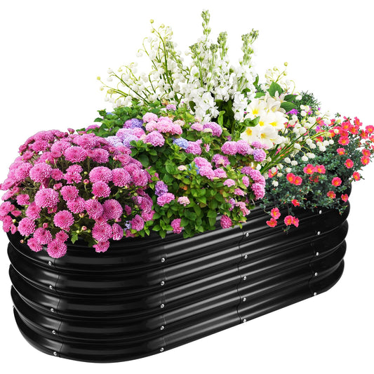 TBMLC 17" Tall Elevated Oval Metal Raised Garden Bed - 4ft x 2ft in Size and 0.8MM Thick Durable Planter Bed/Box for Vegetables Flowers Succulent at Patio/Garden Outdoor (Black, 4X2X1.4 FT)