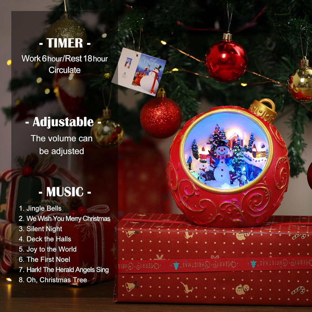 Priddop Animated Christmas Village Scene - Rotating Snowman with LED Lights & Music | USB/Battery Operated Collectible Figurines