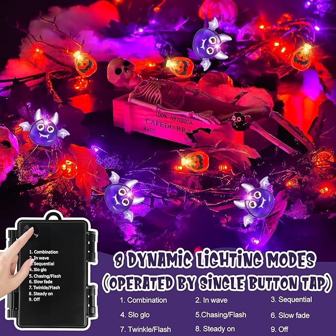 Halloween Garland with Lights, 6FT 54 LED Pumpkin Bat Willow Vine Twig Light Orange Purple Indoor Halloween Lights Decorations, 8 Modes Mansion Fireplace Wall Halloweens Light Up Garland for Mantle