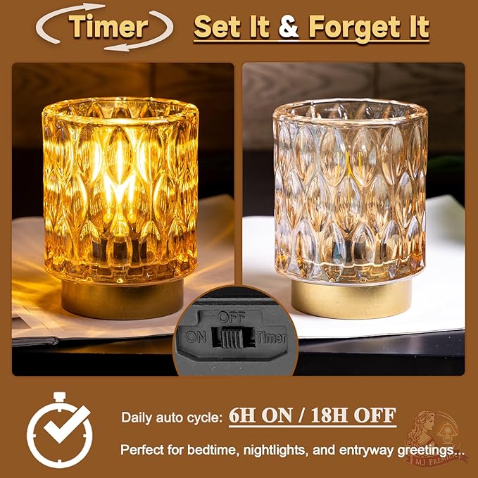Battery Operated Table Lamps Timer, Mini Crystal Lamp for Area No Plug, Cordless Lamp with LED Bulb for Power Outage, Decorative Lamps for Tabletop/Corner/Entryway/Stairway/Bathroom/Fireplace (Amber)