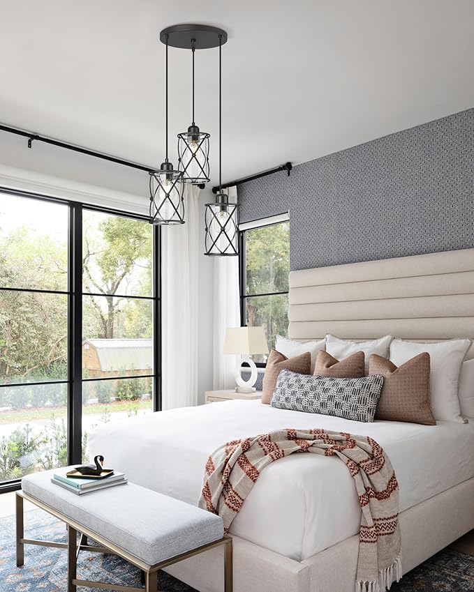 Black Dining Room Chandelier Light Fixtures, 3-Light Pendant Lighting with Clear Glass, Modern Kitchen Island Cluster Hanging Pendant Lights for Sink, CH9176BK3
