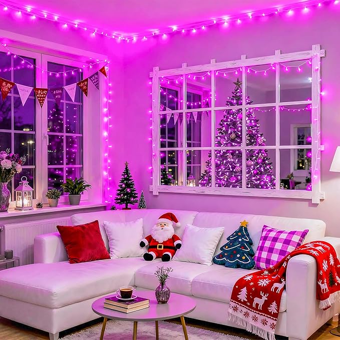 JMEXSUSS 500 LED Pink Christmas Lights, 8 Modes 163ft Waterproof Pink Room Lights Outdoor Plug in with Remote Control, Clear Wire String Light for Tree Outside Yard Wedding