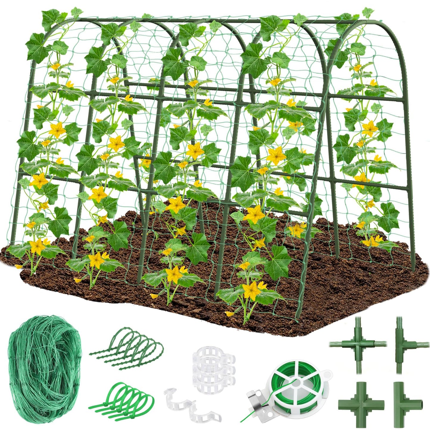 Cludoo Cucumber Trellis for Raised Bed Garden, U-Shape Arch Trellis for Climbing Plants Outdoor, Metal Vegetables Trellis with Netting, Garden Trellis for Cucumber Plants Sweet Pea Bean Grape