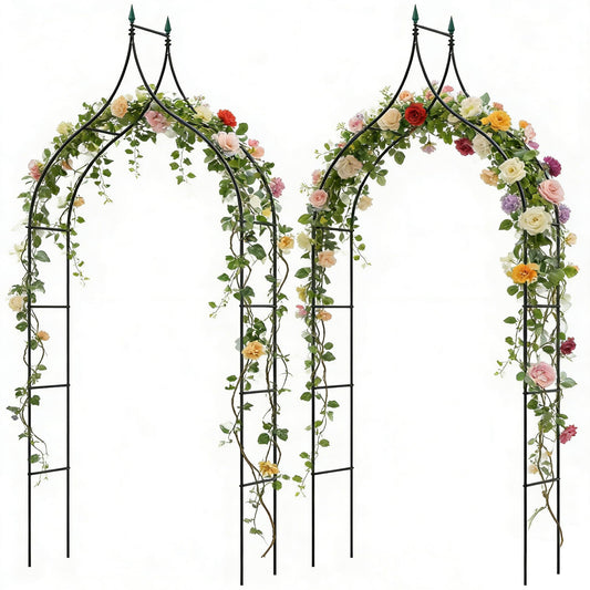 COSTWAY 9.5 FT Metal Garden Arbor for Climbing Plants, Gothic Style Decorative Garden Arch for Vine Rose, Outdoor Arbour Archway for Garden Lawn Backyard, Wedding Ceremony Party Decoration, Black (2)