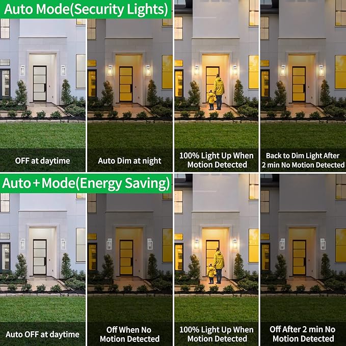 2-Pack Motion Sensor Outdoor Wall Lantern, Dusk to Dawn Exterior Light Fixtures Wall Mount, White Outside Light for House, Waterproof Outside Lantern Sconces, Anti-Rust Porch Lighting with Clear Glass